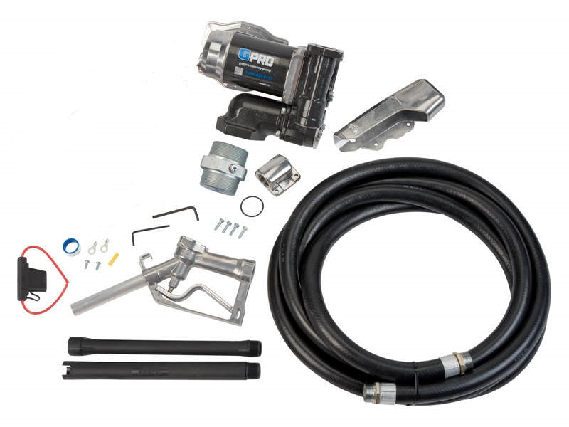 V25-012 12V 95 LPM Fuel Transfer Pump and Manual Nozzle Kit Contents